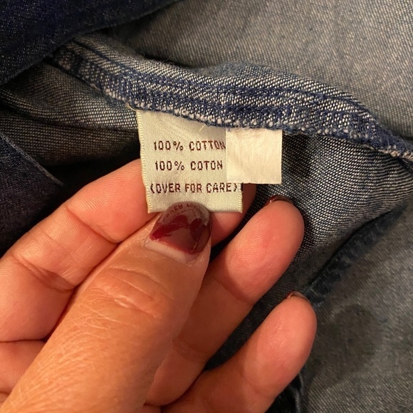 SUSAN BRISTOL Fall Denim Shirt Women Long Sleeve Tartan Patched Chambray Medium - Picture 9 of 14